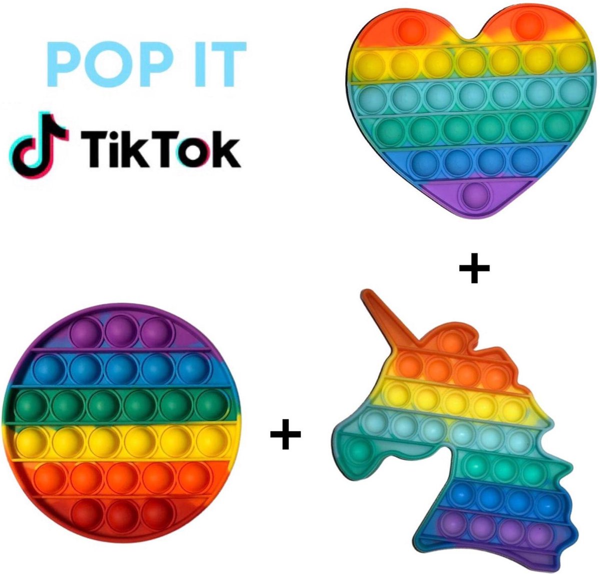 Pop it fidget toys pakket set 3 in 1  rainbow regenboog rond + regenboog eenhoorn + regenboog hartje | Tiktok trend 2021 | Anti stress | Meisjes√ jongens√ volwassenen√ | Verjaardag cadeautip | Leuk voor pasen